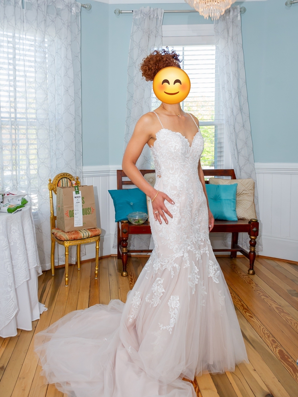 Women's Lace Appliqué Mermaid Wedding Gown - Blush